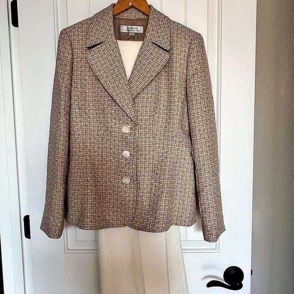 Elie-tahari Women's Tan and Cream Suit